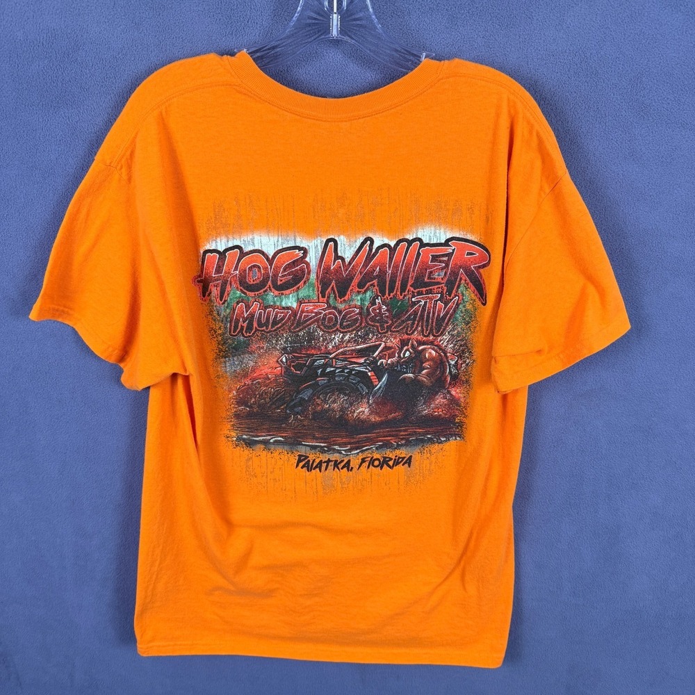 Hog Waller ATV Mens T-Shirt Large Big‎ Wheel Trucking Florida Orange Clean EUC